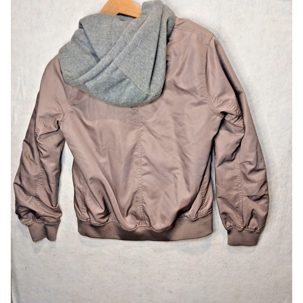 Womens Bomber Jacket Small Pink Mauve Hooded Zip Lightweight Windbreaker Y2K - Picture 2 of 9